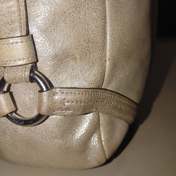 Coach Metallic Gold Leather Tote Bag Adjustable Strap Light Blue Interior - Picture 13 of 13